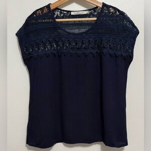 Solitaire Navy Lace Detail Blouse